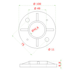 Príruba na trubku ø42.4mm, ø100/8.8mm, brúsená AISI316 Príruba na trubku ø42.4mm, ø100/8.8mm, brúsená AISI316
